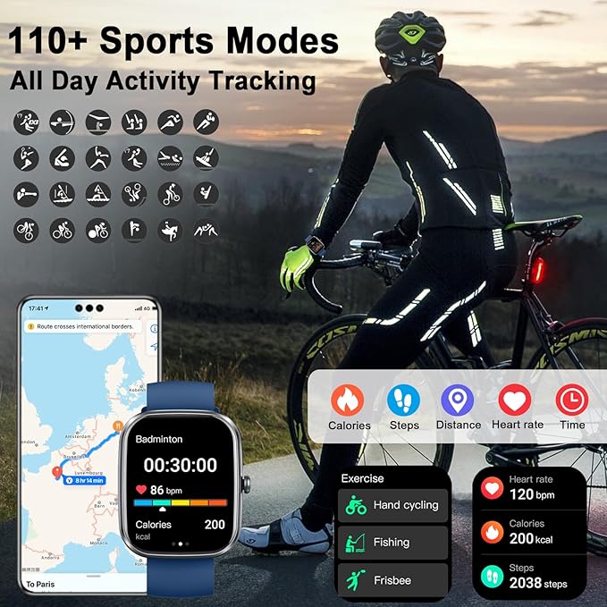 uaue AI Smart Watch with ChatGPT, 1.91" Bluetooth Calling Smartwatch for Men Women, 110+ Fitness Modes Activity Tracker, Sleep/Heart Rate/Calorie, IP68 Waterproof Step Counter for Android iOS