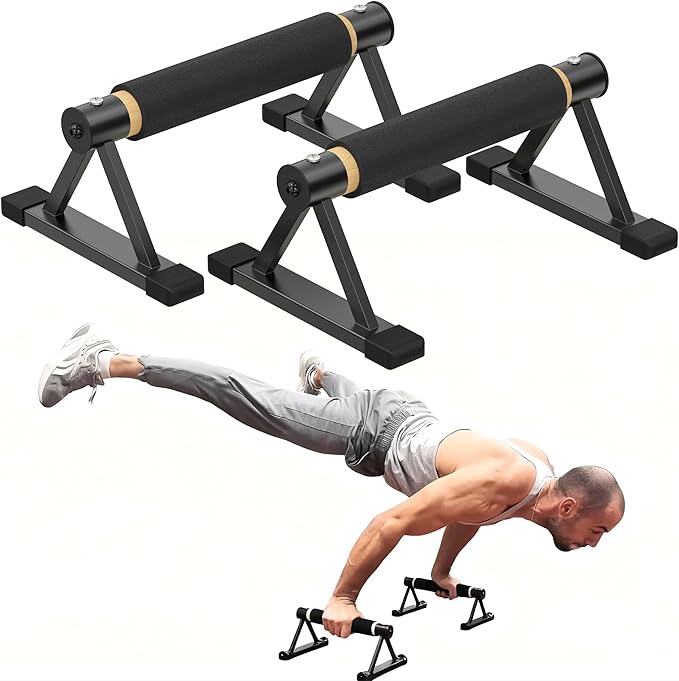Wood Parallettes Push Up Bars, Solid Wooden Handstand Bars with Anti-Slip Grip, Sturdy Metal Bracket Supports 600 lbs for Calisthenics, Fitness and Floor workout