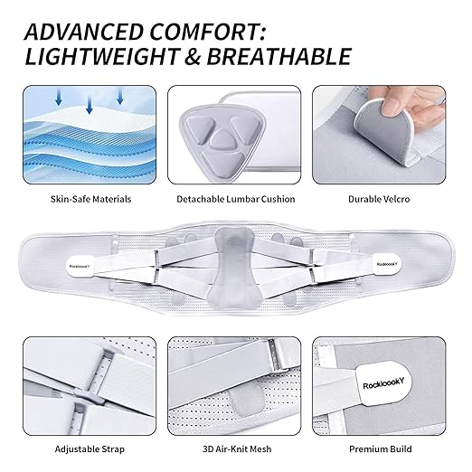 Lower Back Brace for Women Men, Adjustable Lumbar Support with 3D Pad, Breathable Ergonomic Support Belt with Metal Stays for Work, Lifting, Drive, Grey,Size L,Waist 38"-45"