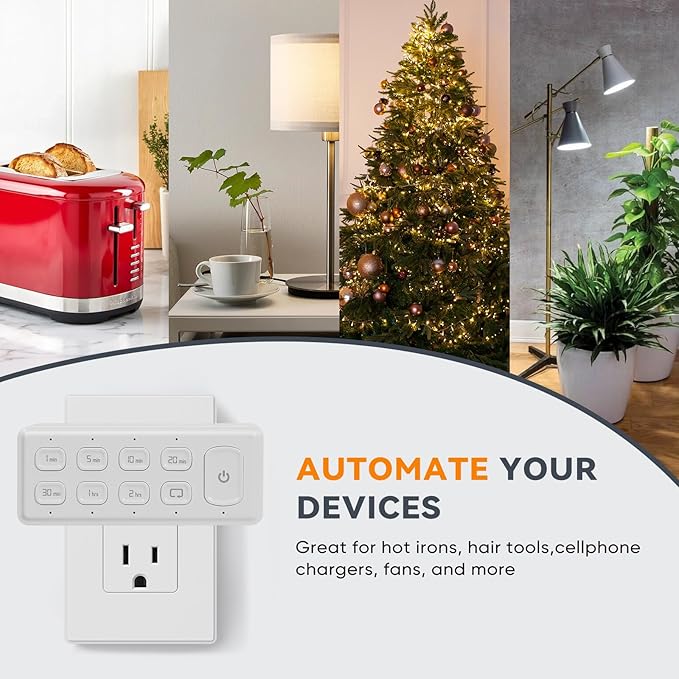 TOPELER Countdown Timer Dual Outlet, Programmable Electrical Timers Outlets with Repeat Function, Up to 4H for Lights, Fan, Appliance, Electric Bike, 3-Prong, 15A/1875W, ½ HP, 2 Pack