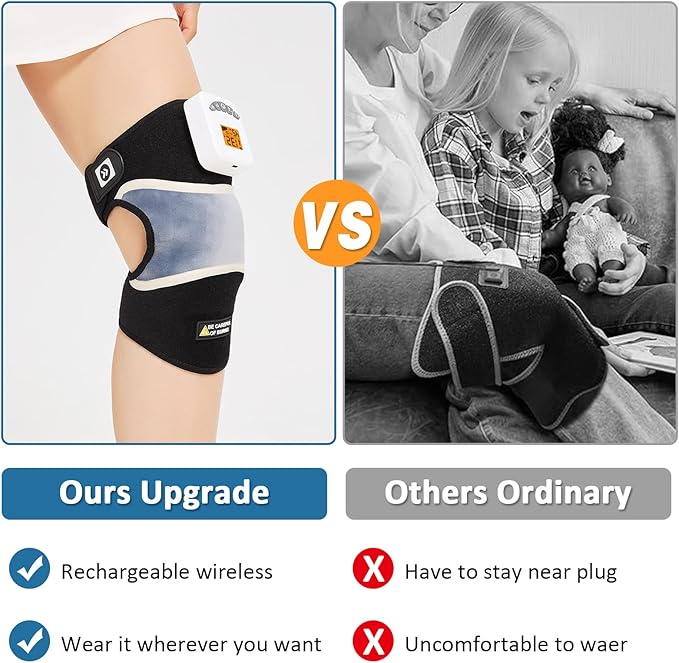Cordless Knee Massager with Heat & Vibration,Rechargeable Knee Heating Pad for Pain Relief for Arthritis, Joint Pain, Sports Injuries,Heated Knee Brace for Men & Women
