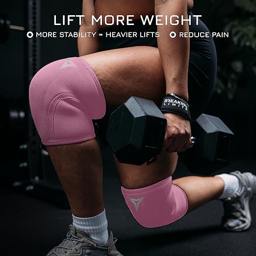 BREAKING LIMITS Pink Knee Sleeves Weightlifting Women - Gym Knee Sleeves for Women - 7MM Knee Wraps for Squats, Lifting & Powerlifting (M)