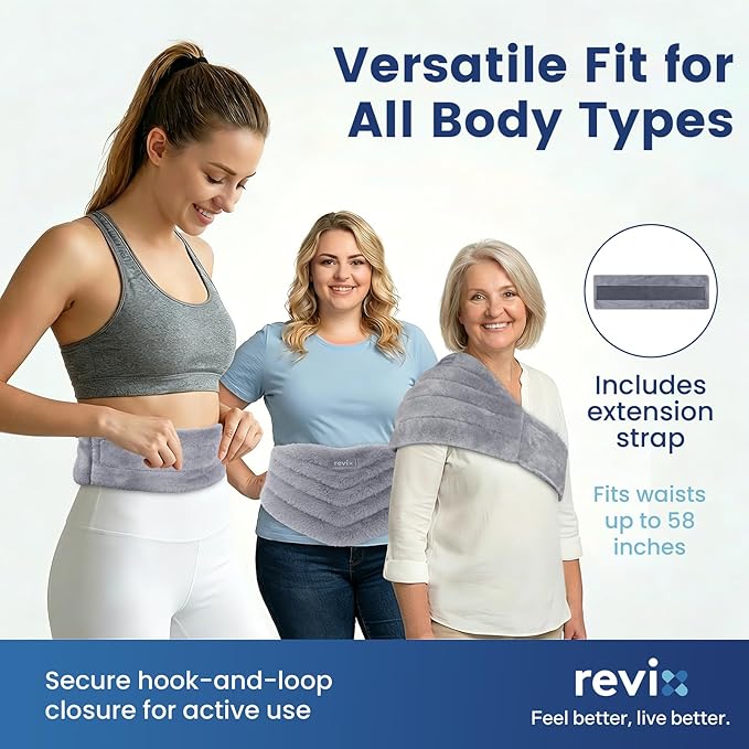 REVIX Microwave Heating Pad for Back Pain Relief, Hands-Free Wearable Microwavable Waist Wrap with Moist Heat, Unscented Hot or Cold Therapy Pack with Flaxseed and Clay Beads for Cramps, Gray