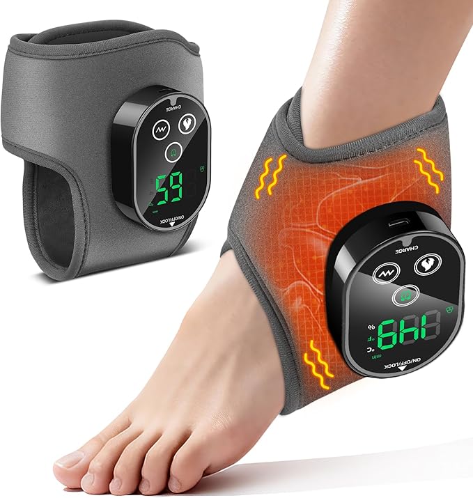 Ankle Heating Pad Cordless, Ankle and Foot Massager for Neuropathy, Heated Ankle Wrap with 4 Heats and 2 Vibrations, 3 Timers, Gifts for Women Men (Grey)