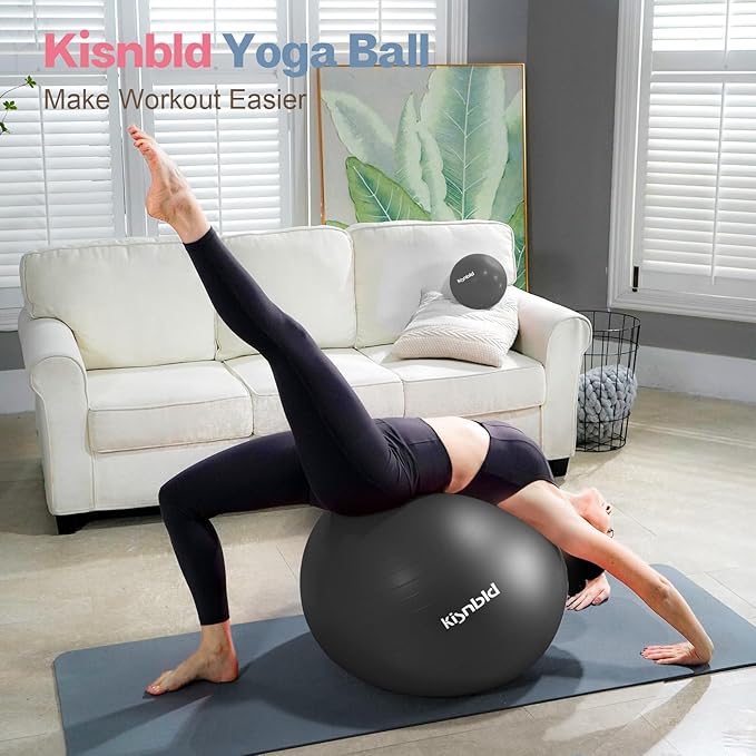 kisnbld Exercise Ball, Extra Thick Yoga Ball for Workout Pregnancy Stability, 4 Sizes Anti-Burst Balance Ball with Foot Pump - Heavy Duty Fitness Ball Chair for Office, Home & Gym