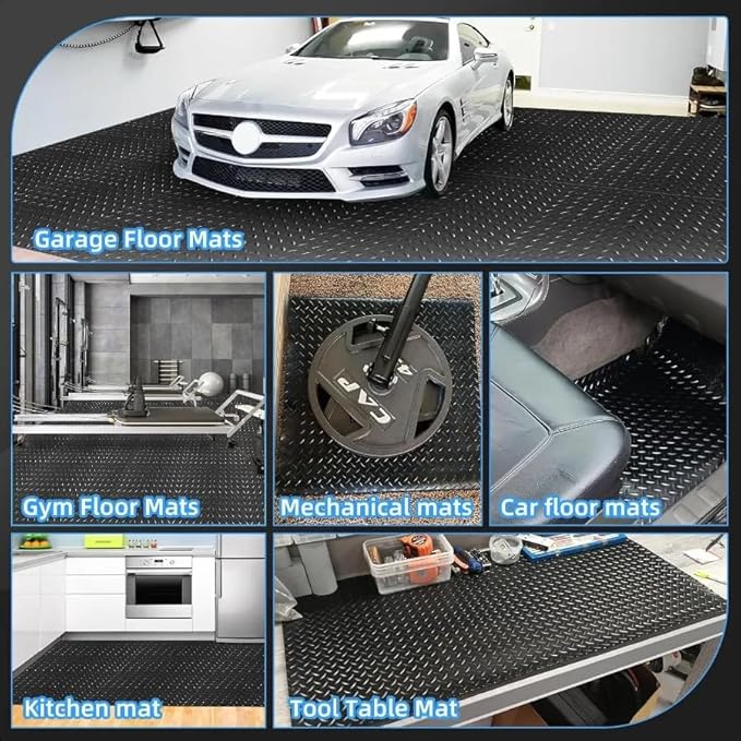 3mm Diamond-Plate Rubber Flooring Roll - Easy to Cut Waterproof Anti-Slip Mat, Heavy Duty Floor Protection for Garage, Gym, Stable, Basement, Kennel, 4' x 14'