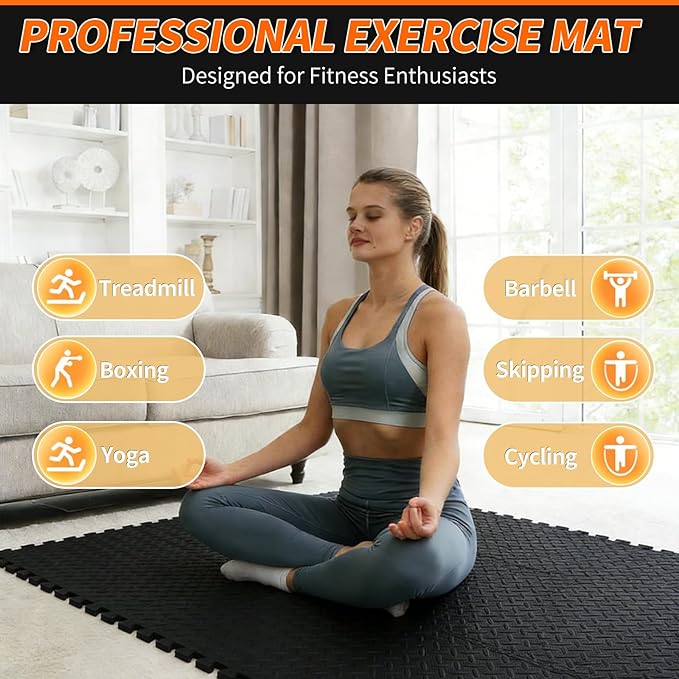 Gym Mats for Home Gym, 18 PCS Interlocking Foam Floor Tiles, EVA Workout Mats 12.6"x12.6"x0.4", Anti-Slip Exercise Mat Tiles, Puzzle Gym Flooring for Home, Garage, Fitness Equipment