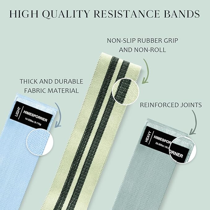 HIMESPORNER Wide Fabric Resistance Bands for Working Out, 3 Level Non-Slip Exercise Booty Bands for Women & Men Leg and Glutes with Hair Ties and Tape Measure - for Home Gym Workout, Yoga, Pilates