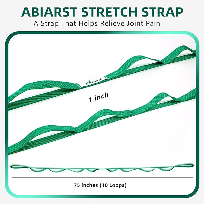 Abiarst Stretching Strap Yoga Straps for Physical Therapy, 10 Loops Non-Elastic Stretch Band for Pilates, Flexibility, Exercise and Gymnastics