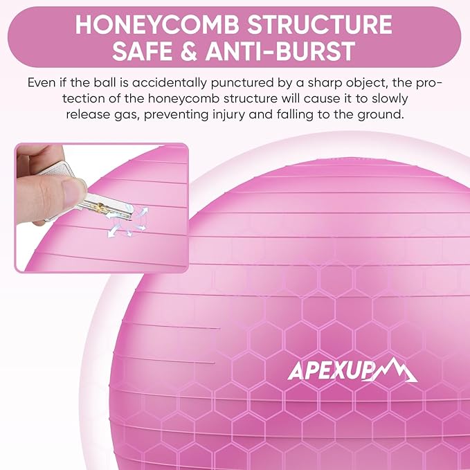 APEXUP Yoga Ball Exercise Ball Anti Slip Heavy Duty for Fitness, Balance & Core Workout, Balance Training, Pregnancy & Physical Therapy, 5 Sizes