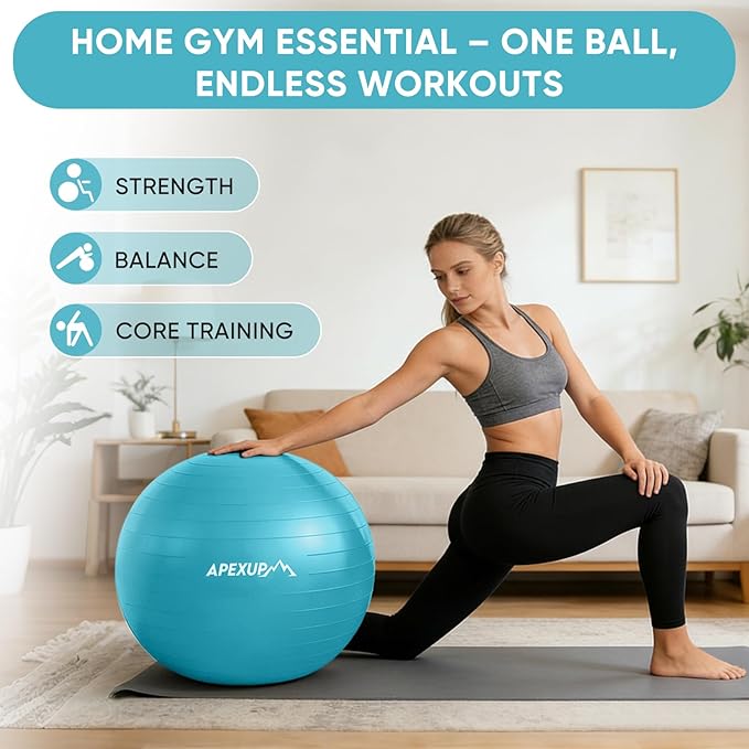 APEXUP Yoga Ball Exercise Ball Anti Slip Heavy Duty for Fitness, Balance & Core Workout, Balance Training, Pregnancy & Physical Therapy, 5 Sizes
