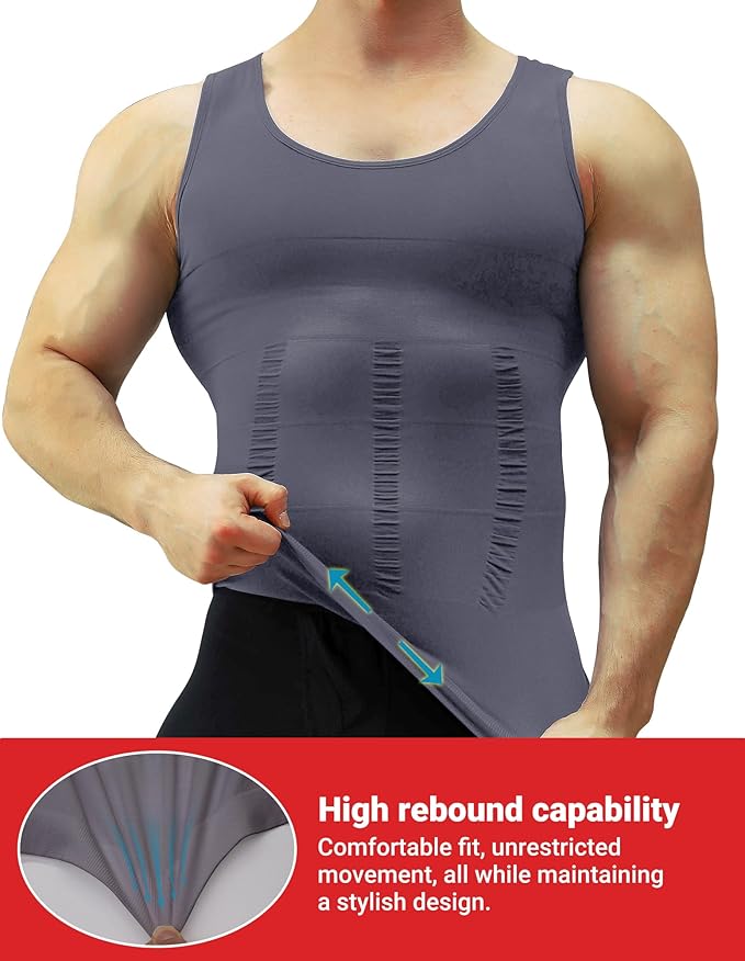 MEETYOO 1/2/3 Pack Men's Shaper Slimming Tank Top Athletic Compression Shirt with Sleeveless Undershirts for Men