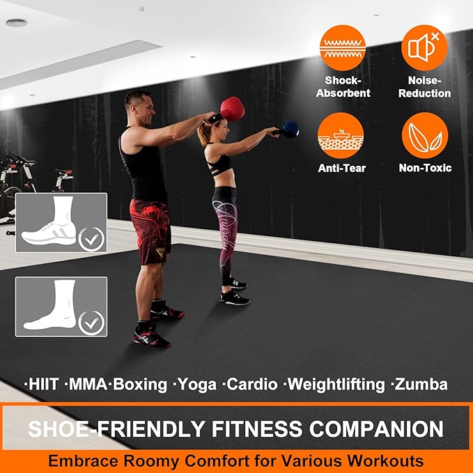 Large Exercise Mat 8'x5'|12'x6'|6'x4'|6'x2' Workout Mat for Home Gym Mats Exercise Heavy Duty Gym Flooring Fitness Mat Large Yoga Mat Cardio Mat for Weightlifting, Jump Rope, MMA, Shoe-Friendly