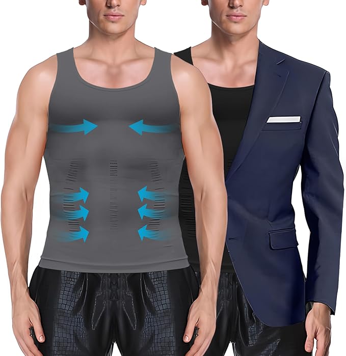 MEETYOO 1/2/3 Pack Men's Shaper Slimming Tank Top Athletic Compression Shirt with Sleeveless Undershirts for Men