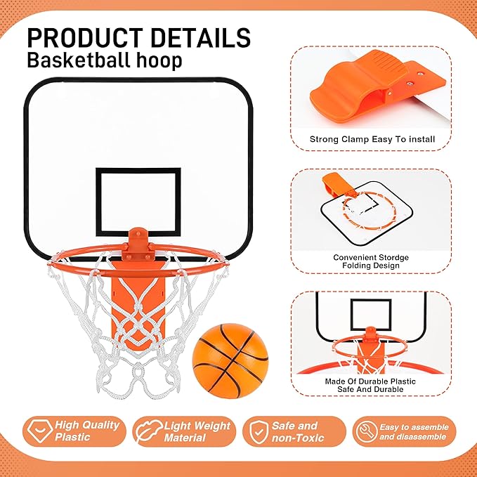 Mini Basketball Hoop Trash Can Set,Indoor Wall-Mounted Basketball Hoop Set with Quite Foam Ball,8.5" Clip-On Backboard for Office Bedroom Classroom-Basketball Gifts for All Ages