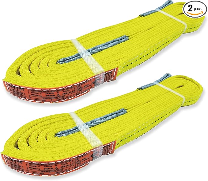 2-Ply Lifting Straps 1”x 15ft Webbing Sling Tree Saver 2Pack Heavy Duty Web Strap Rigging Moving Towing Hoisting Gear KODIAK STRAPS