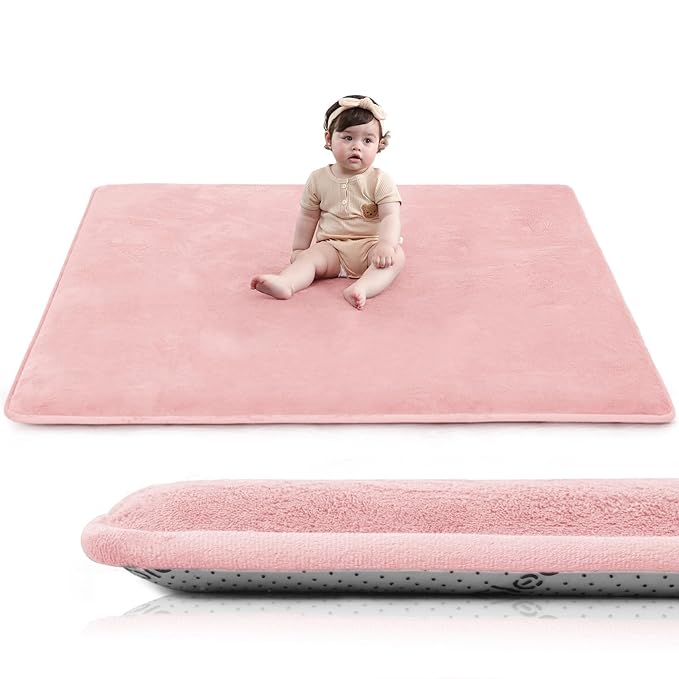 Huloo Sleep Baby Play Mat for Floor,Large 79"×79" Playpen Mat for Toddler,Infant,Kids,1.3" Thick Non-Slip Nursery Rug,Water Repellent Soft Padded Activity Mats for Tummy Time, Crawling,Playroom（Pink）