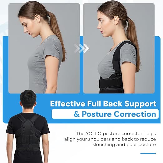 YOLLO Posture Corrector for Women & Men, Adjustable Back Brace for Upper & Lower Back Support, Breathable Shoulder Straightener for Pain Relief, Spine Support Corrector, Medium/Large, Black