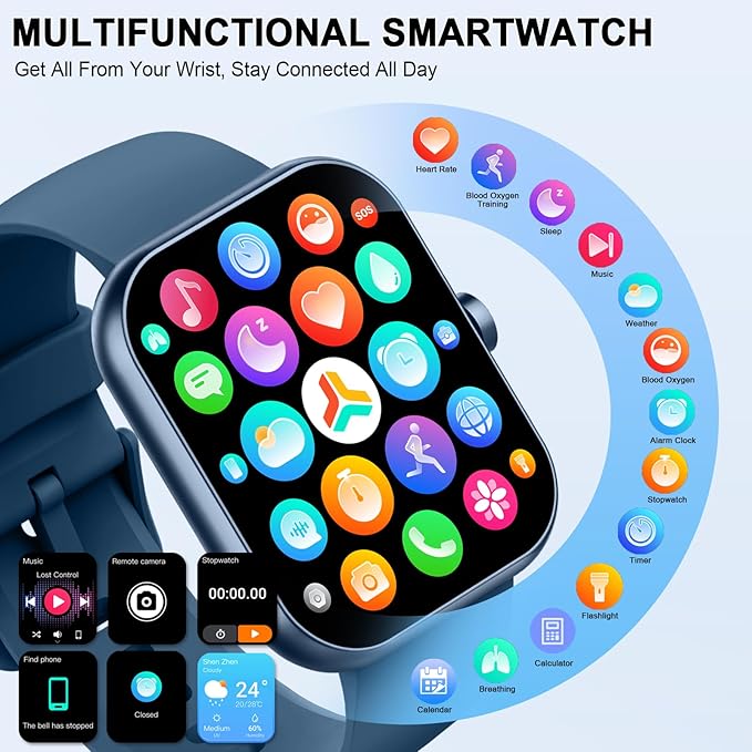Jugeman Smart Watch for Men Answer/Make Calls, 1.96" Fitness Watch with Heart Rate, 2026 Step Counter Sleep Monitor, 113+ Sports Modes, IP68 Waterproof, Smartwatch for Android/iOS, Blue