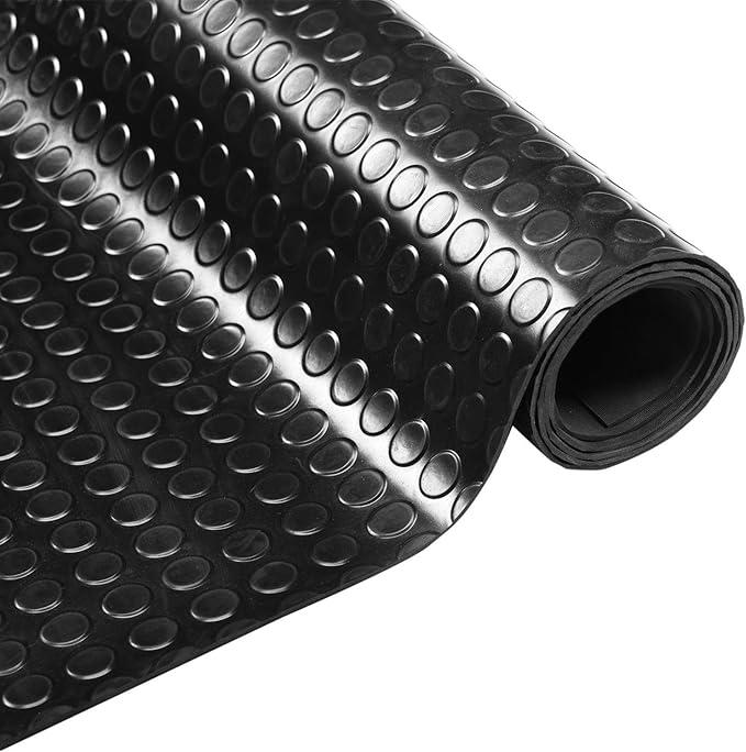 3mm Coin-Grip Rubber Flooring Roll - Easy to Cut Waterproof Anti-Slip Mat, Heavy Duty Floor Protection for Garage, Gym, Stable, Basement, Kennel, 4' x 8'
