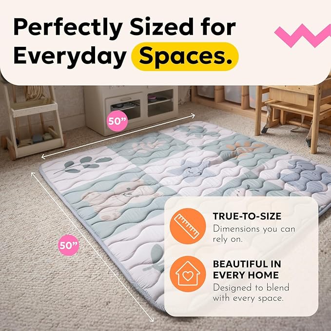 MioTetto Baby Mat for Floor, 50" x 50" Playpen Mat, Thick Soft Foam Padding Baby Play Mat, Portable Quilted playmat - Washable Baby Floor Play mat, Non-Slip Play Mat for Babies & Toddlers