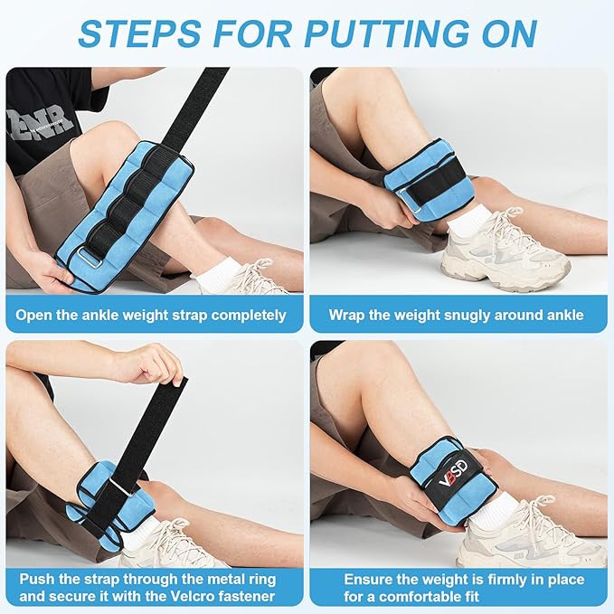 VBSD Adjustable Ankle Weights for Men Women, 2 4 6 8 10 lbs 1 Pair Leg Weight Straps, Weighted Ankle Weight Set with Removable Sandbags for Walking Running Yoga Physical Therapy Gym Home Workout