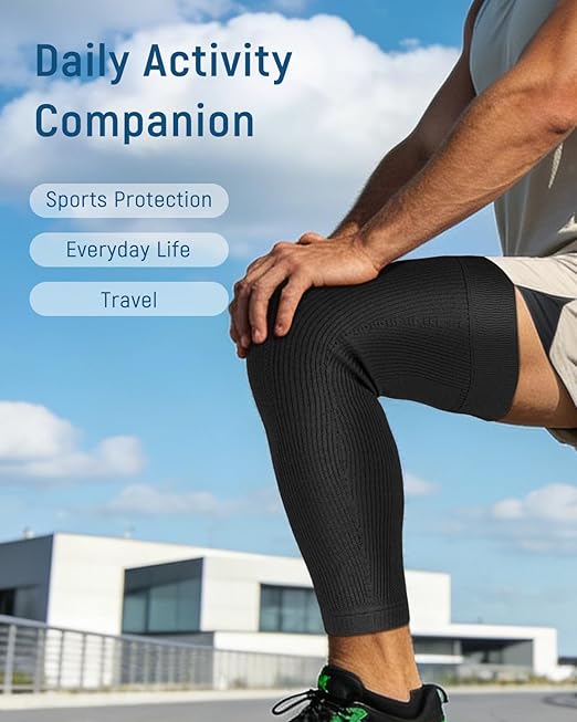 Leg Compression Sleeve - Full Length Knee Sleeve Covers Thigh, Knee and Calf, Stays in Place for Sports, Soft and Elastic for Comfort, Large