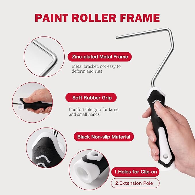 Mister Rui Mini Paint Roller Kit-13 Piece, 4-Inch Microfiber Paint Rollers with Ergonomic Handle, Small Roller Paint Brush, Paint Tray with 3 Liners, Perfect for House Painting, Trim, and Touch-Ups
