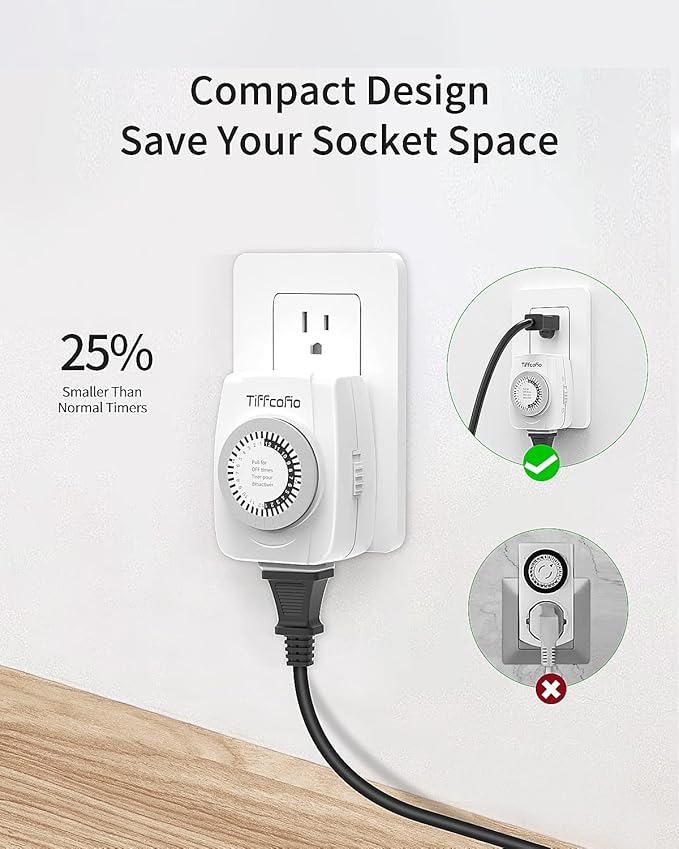TiFFCOFiO Indoor Mechanical Outlet Timer, 3 Prong Timers for Electrical Outlets, 24-Hour Programmable Plug in Christmas Light Timer, ETL Listed (2 Pack)