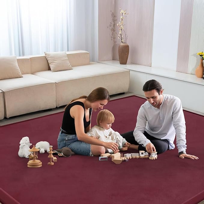 Baby Play Mat for Floor Nursery Muscle Area Rug Playroom Rug 47"x47" Memory Foam 1.3" Thick Crawling Mat for Babies,Toddlers, Infants,Kids(Burgundy)