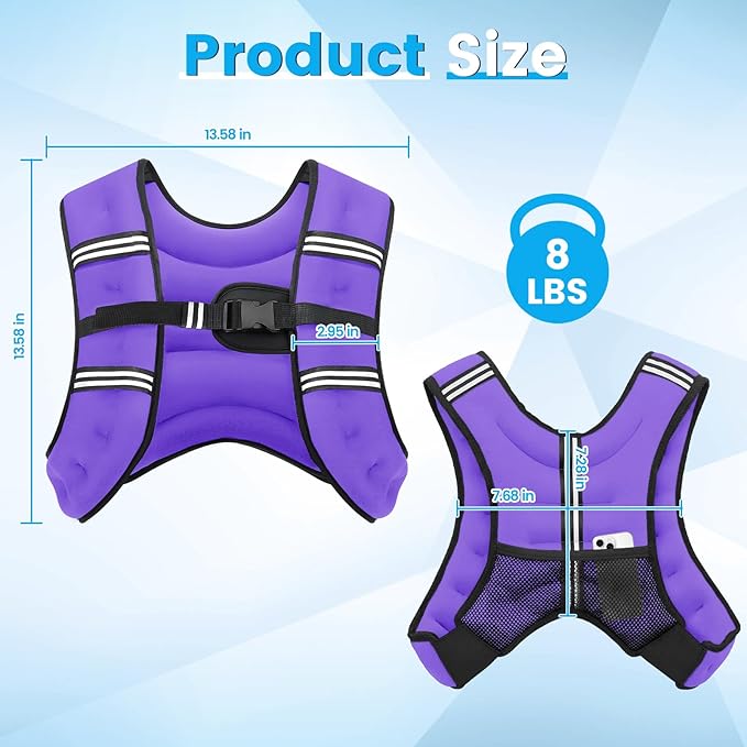 Weighted Vest, 6lb/8lb/12lb/16lb/20lb/30lb for Men, Women with Reflective Stripe, Weight Vests Adjustable for Workout, Strength Training, Running, Fitness, Muscle Building, Weight Loss clearance