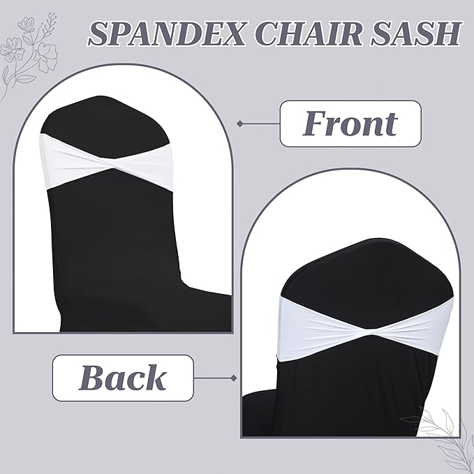 MDS Pack of 125 Spandex Chair Sashes Bows Elastic Stretch Dining Chair Bands Ties Without Slider Buckle Universal fits for Wedding Baby Shower Birthday Party Banquet Event Decoration - White