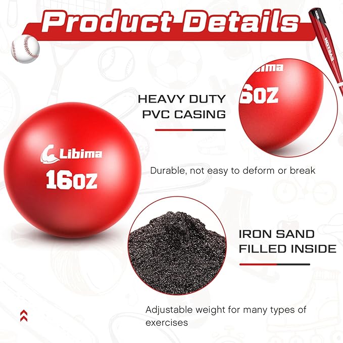 Libima Weighted Training Baseballs and Softballs Practice Heavy Balls for Trainer Baseball Training Balls for Pitching Hitting Improve Power Equipment, Red