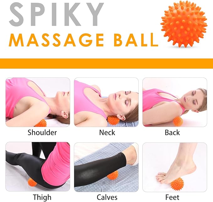 Massage Ball Set, Spiky Ball & Lacrosse Ball for Body Massage, Muscle Relief, Deep Tissue, Myofascial Release, Massager for Neck, Shoulder, Back, Foot or Muscle Tension - Orange