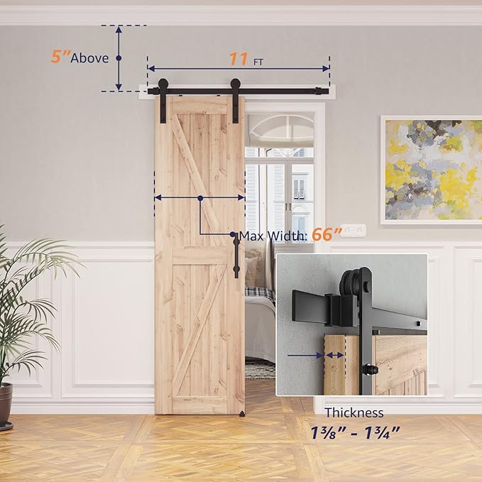 SMARTSTANDARD 4 FT Heavy Duty Sturdy Sliding Barn Door Hardware Kit, Black, (Whole Set Includes 1x Pull Handle Set & 1x Floor Guide) Fit 24" Wide Door Panel (I Shape Hanger)