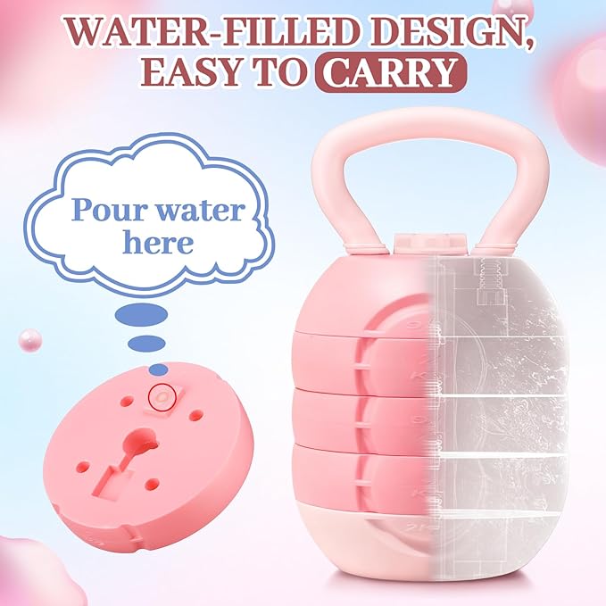 Adjustable Water Filled Kettlebell 5/8/13/17/22 lb Water Filled Kettlebells Weights Set for Home Gym, Kettle Bell Sets for Women at Home and Cross-training Exercise(Pink)