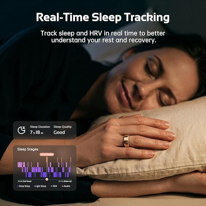 opove O Ring Smart Ring, Fitness Trackers Rings with Sleep/Stress/Heart Rate/Women's Health Monitoring, Comfortable Wearing, Up to 7 Days Using, Fitness Ring for Android & iOS, Rose Gold-Size11