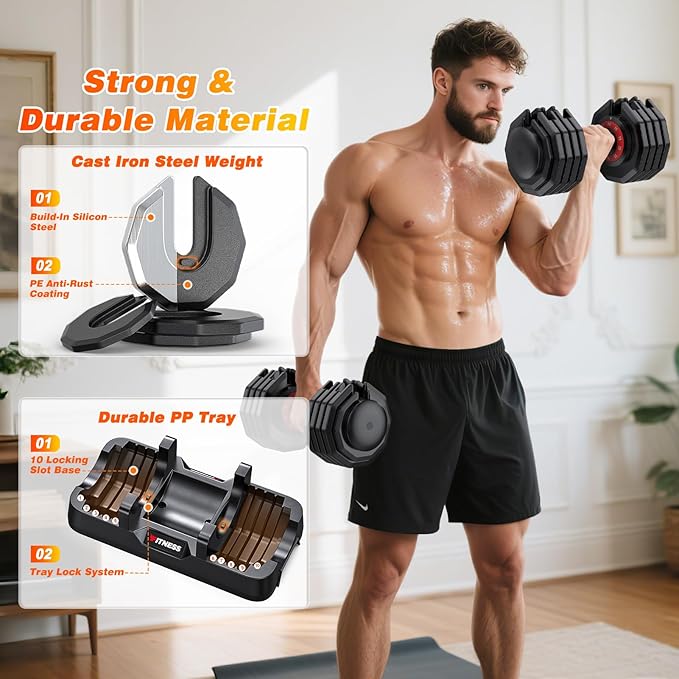 XDDIAS Adjustable Dumbbell Set of 2, 25/55/80LB Dumbbell Set-Fast Adjust Weights Set, 5/10/16 in 1 Free Weights Dumbbells Set with Anti-Slip Metal Handle, Compact Size for Men/Women Home Gym Equipment
