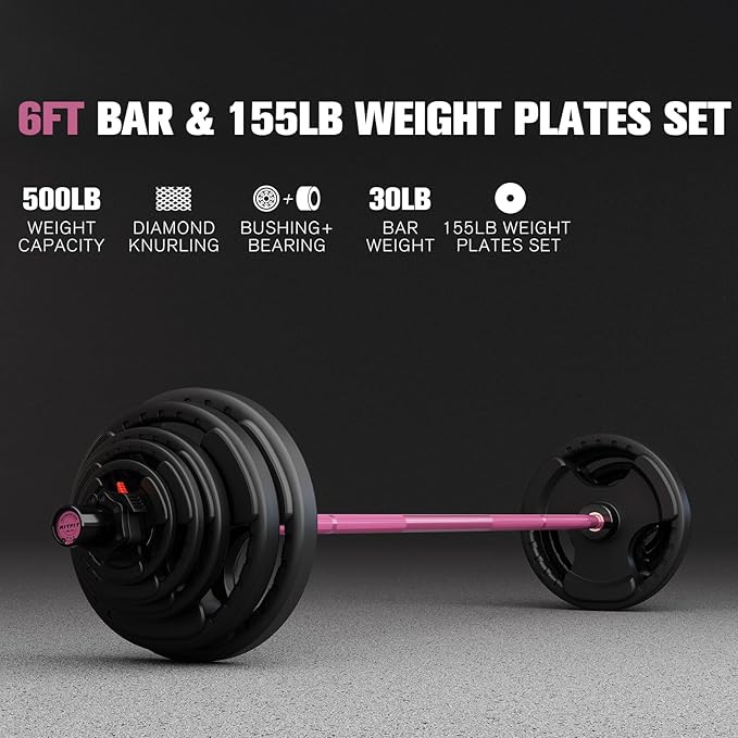 RitFit Barbell Weight Set - 4/6FT Olympic Barbell with Weight Plates (55-115LB Total) - Weightlifting Equipment for Squats, Curls, Deadlifts, Presses, Hip Thrusts