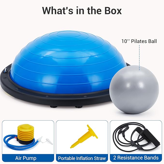 Half Balance Ball Trainer Textured Non-Slip Base for Unshakeable Stability, Includes 2 Resistance Bands + Pump & Bonus Ball - Ultimate Home Gym & Therapy Powerhouse for Every Athlete