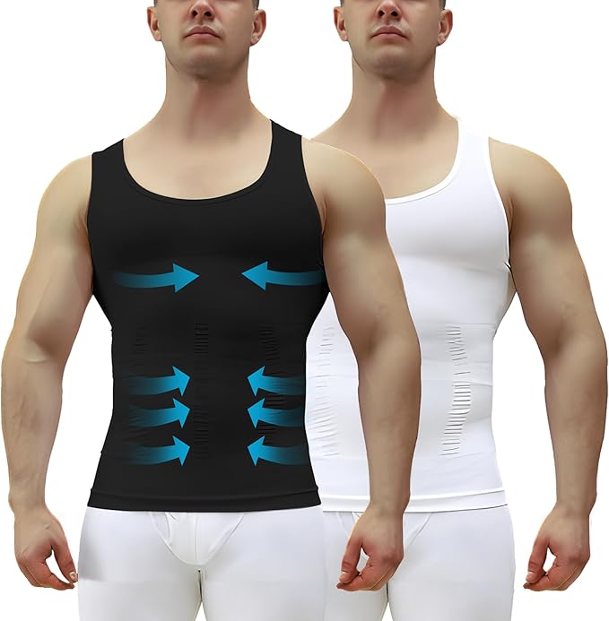 MEETYOO 1/2/3 Pack Men's Shaper Slimming Tank Top Athletic Compression Shirt with Sleeveless Undershirts for Men
