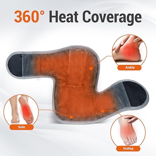 Comfytemp Foot Heating Pad for Plantar Fasciitis, Foot Pain Relief Products for Achilles Tendonitis Sprained Ankle Heel Spur, Heated Ankle Wrap Warmer with 3 Heat and Time Sets