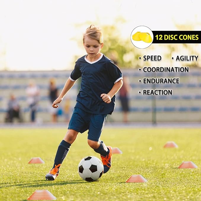 Agility Ladder Set 20ft, 4 Hurdles, 12 Soccer Cones, Jump Rope & Running Parachute - Speed Agility Training Equipment for Soccer Fitness Kids Youth Adults