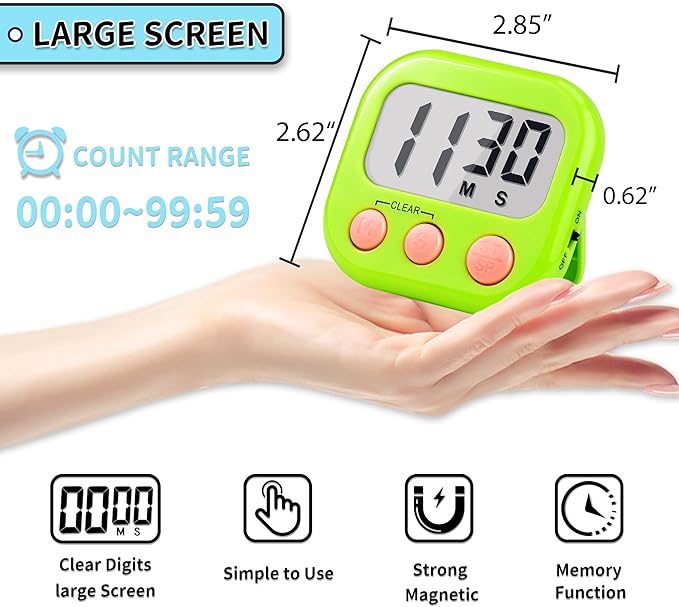 Timer for Kids Teachers Digital Kitchen Timers for Cooking Large Magnetic Classroom Timer 24Pack-Blue Green