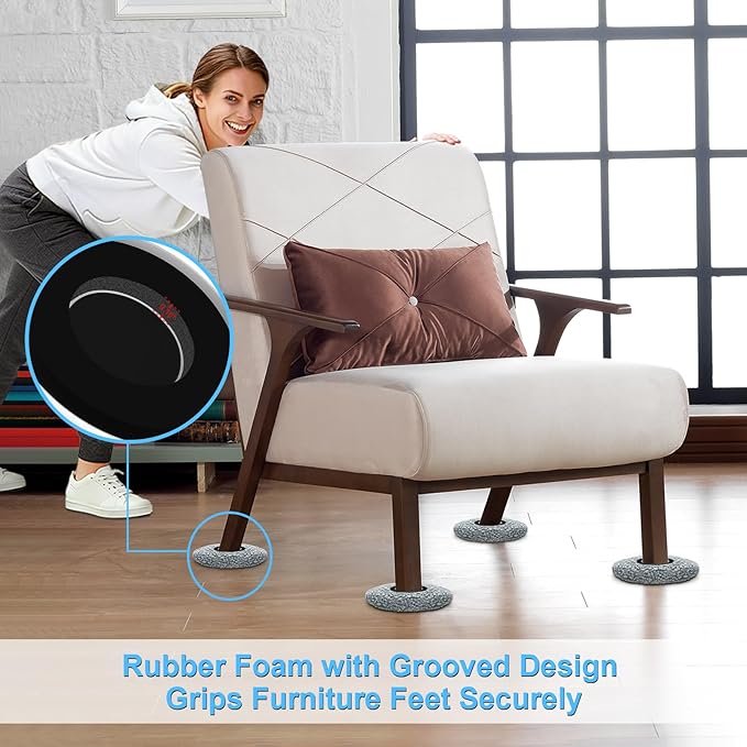 New Upgrade Furniture Movers Sliders, 4+4 Pack 4.3" Multi-Surface Furniture Sliders with Groove Design, Round 4PCS Moving Pads and 4 Hardwood Socks, Protect Floor and Easily Move Furniture