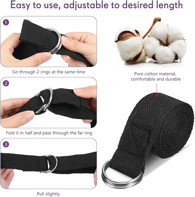 Jerify 50 Pcs Yoga Strap for Stretching Bulk 6ft Exercise Stretch Band with Metal D Ring Adjustable Pilates Non Elastic Yoga Belt for Women Men Physical Fitness Gym Workout Dance (Black)