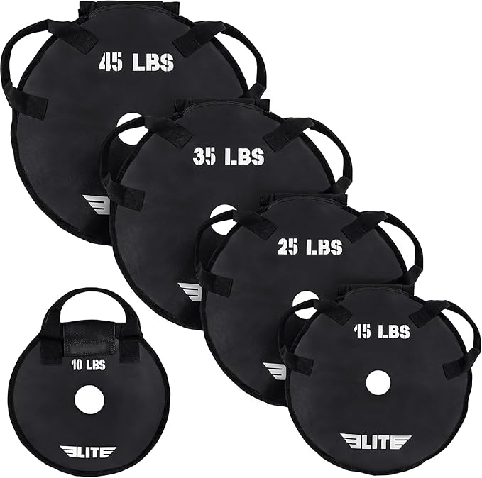 Elite Sports UNFILLED Workout Sand Plates (Set of 2) – EMPTY Fillable Olympic Weight Plates for Barbell Training – Drop-Proof Waterproof TPU – 10/15/25/35/45 LB Options – Strength, CrossFit, Home Gym & Functional Fitness