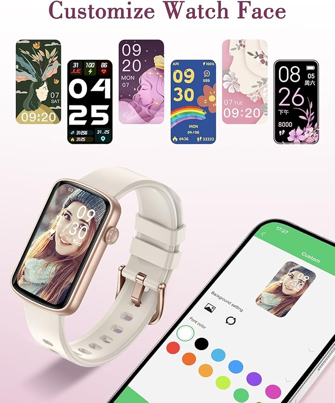 Fitness Watches for Women, LYNN2 Fitness Tracker with Heart Rate Monitor Blood Oxygen/Sleep Tracker Pedometer, Slim Step Tracker Watch for iOS/Android Phones Waterproof (Milky White)
