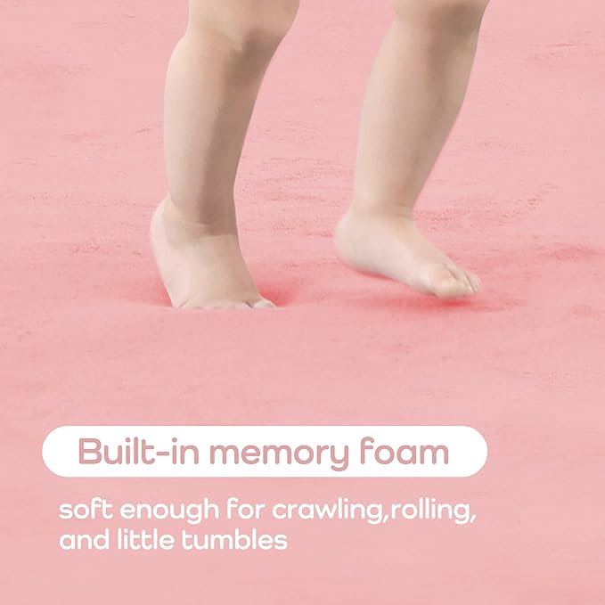 1.3" Thick Foam Baby Play Mat Extra Large 79x158, Basic Padded Plush Tummy Time Crawling Mat, Non-Slip Support Area Rug for Playroom Nursey Living Room (Pink)