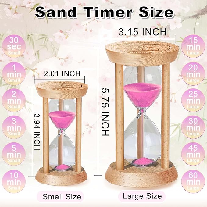 30 Minute Wooden Sand Timer Hourglass, 30 Min Sand Clock, Reloj De Arena, Pink Hour Glass Sandglass for Home, Office, Decorative, Game, Classroom (Pink)
